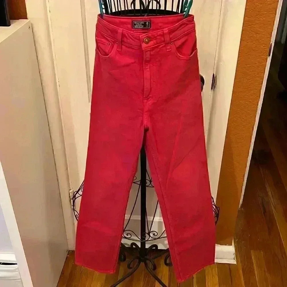 Abercrombie And Fitch Simone High Rise Ankle Straight Red Jeans-Sz 26